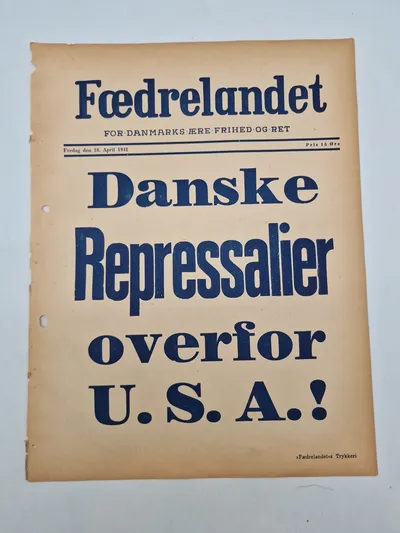 Original spiseseddel fra den nazistiske danske avis “Fædrelandet”