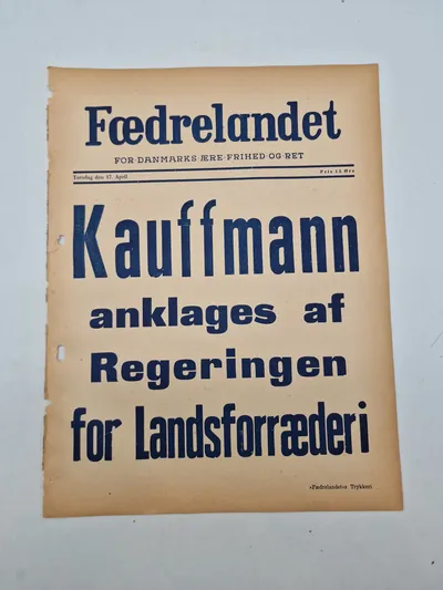 Original spiseseddel fra den nazistiske danske avis “Fædrelandet”