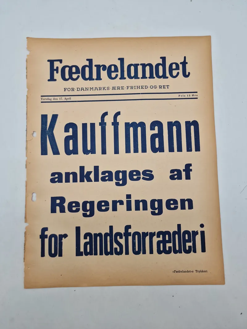 Original spiseseddel fra den nazistiske danske avis “Fædrelandet”