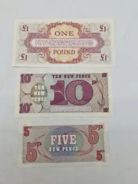Originale britiske væbnede styrkers værdikuponer, også kendt som BAFV (British Armed Forces Vouchers)