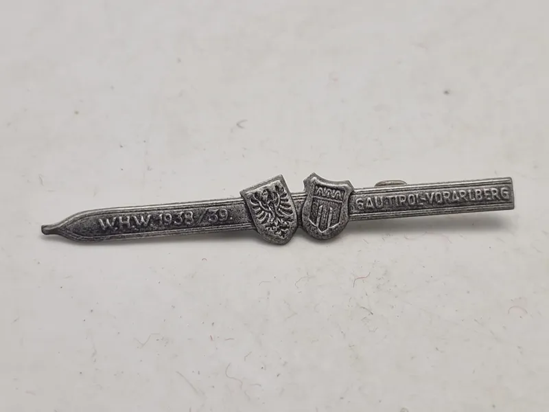 Original nål "Winterhilfswerk des Deutschen Volkes" (WHW) fra 1938/39, specifikt fra Gau Tirol-Vorarlberg.