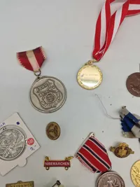 Lot diverse pins og medaljer