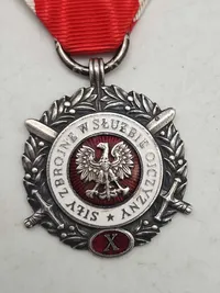 Original polsk Medalje for de væbnede styrker i fædrelandets tjeneste (Medal of the Armed Forces in the Service of the Fatherland).