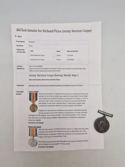 Original British War Medal 1914-1918 George V - navngiven og med historie