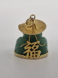 Original 14 karat guld og jade buddha