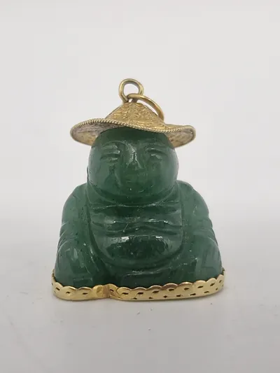 Original 14 karat guld og jade buddha