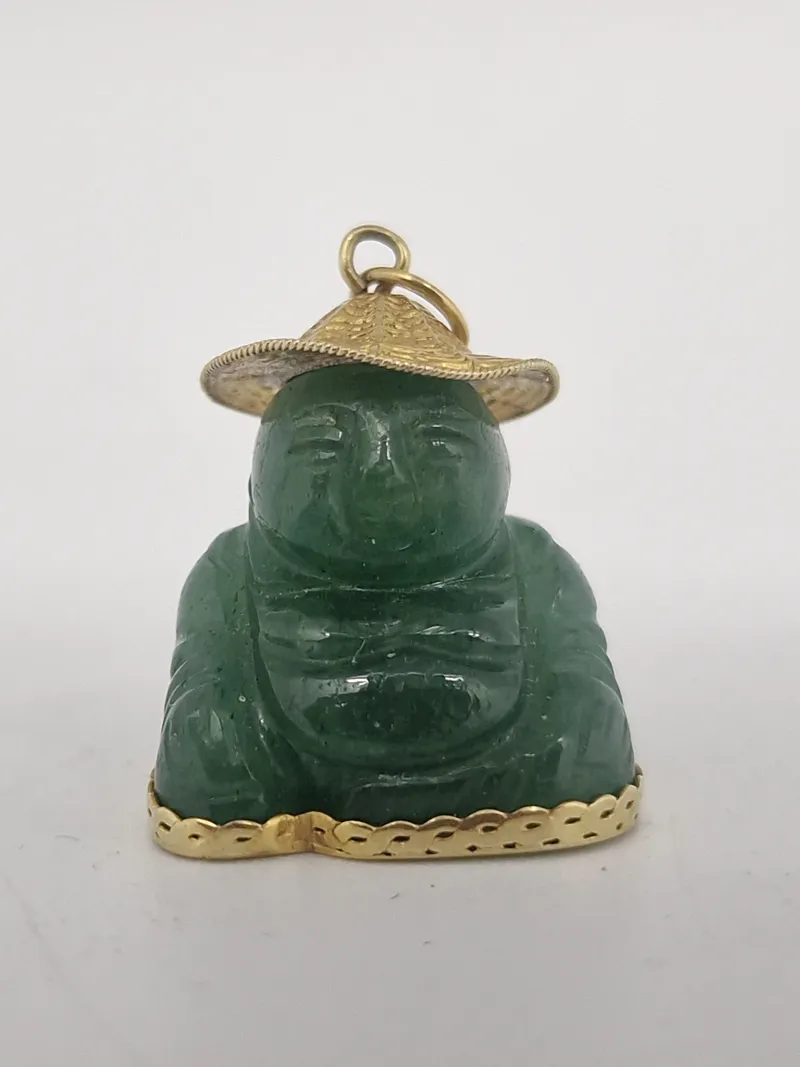 Original 14 karat guld og jade buddha