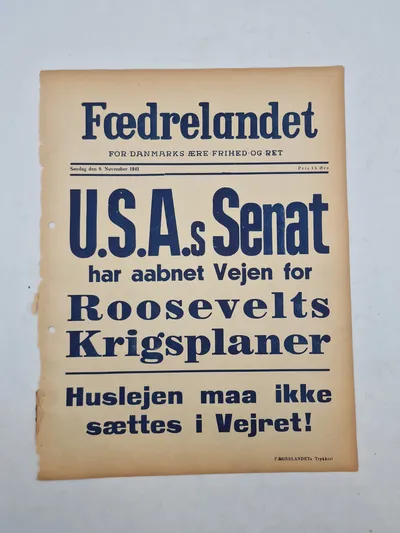 Original “spiseseddel” fra den danske nazistiske avis “Fædrelandet”