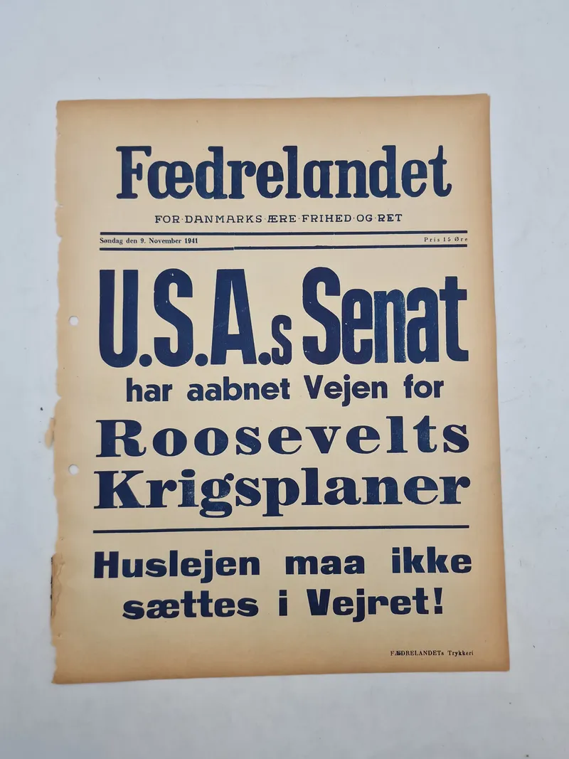 Original “spiseseddel” fra den danske nazistiske avis “Fædrelandet”