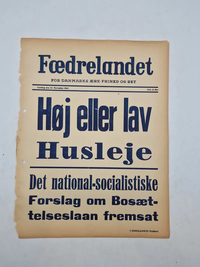 Original “spiseseddel” fra den danske nazistiske avis “Fædrelandet”