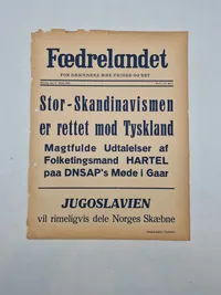 Original “spiseseddel” fra den danske nazistiske avis “Fædrelandet”
