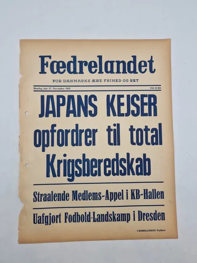 Original “spiseseddel” fra den danske nazistiske avis “Fædrelandet”