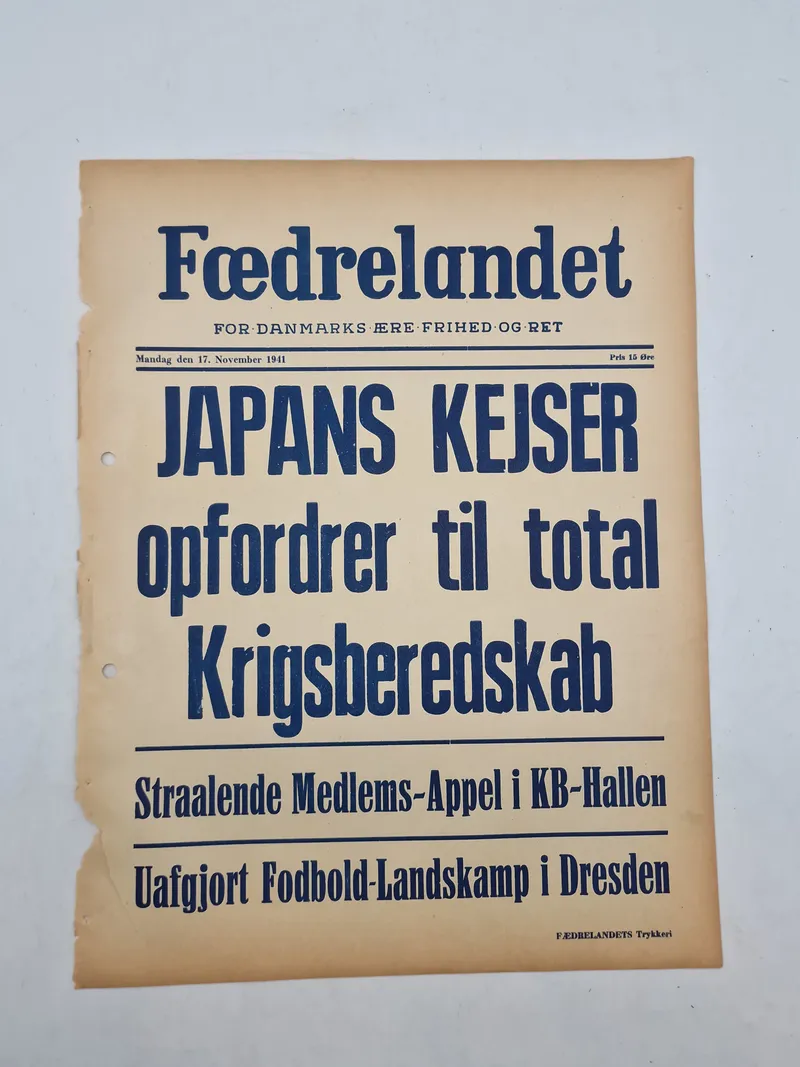 Original “spiseseddel” fra den danske nazistiske avis “Fædrelandet”