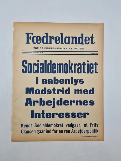 Original “spiseseddel” fra den danske nazistiske avis “Fædrelandet”