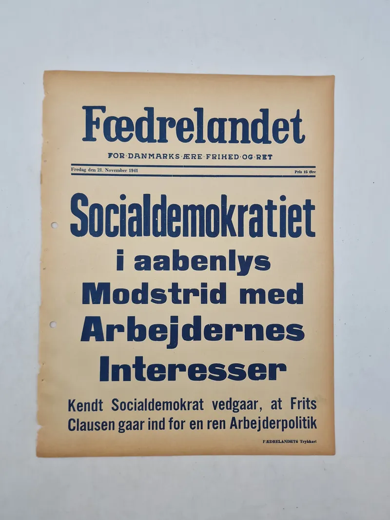 Original “spiseseddel” fra den danske nazistiske avis “Fædrelandet”
