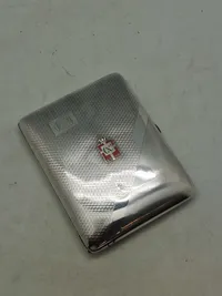 Originalt stort cigar itui med kongemærke, Alpaca sølv