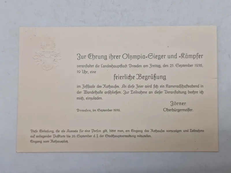 Original Olympiaden 1936 takkekort