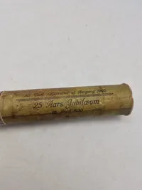 Sjælden pappatron fra soldater jubilæum 1929, har været til tobak