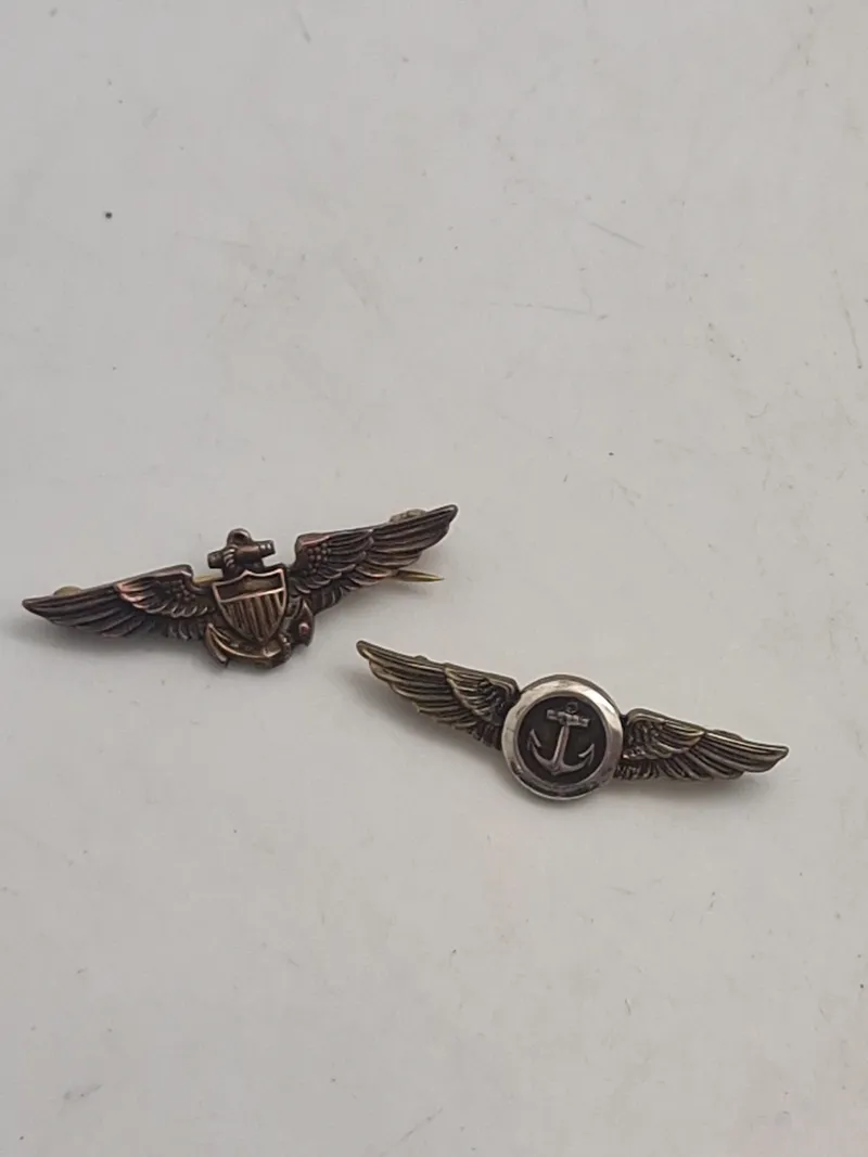 Original Observer Wing & Naval Aviator Badge, sterlingsølv, ww2 miniture