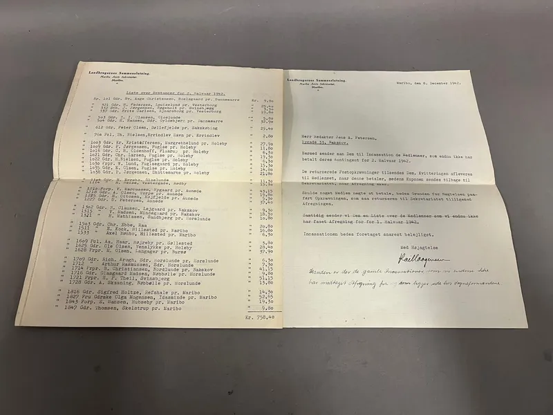 Sjældent skyldner liste  fra Landbrugernes Sammenslutning der var en del af det Danske Nazist parti