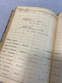 Original Engelsk Royal air force  logbog for pilot - fra 1930’erne, godt udfyldt