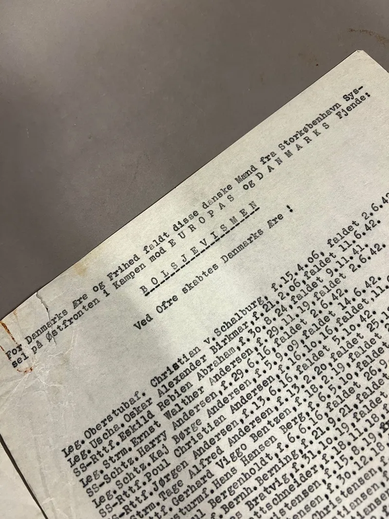 Ekstremt  sjældne originale lister fra Københavns Syssel med faldne SS frivillige