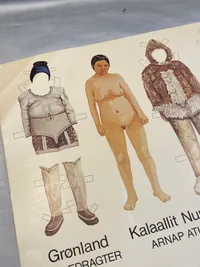 Sjælden planche med grønlandske påklædningsdukker