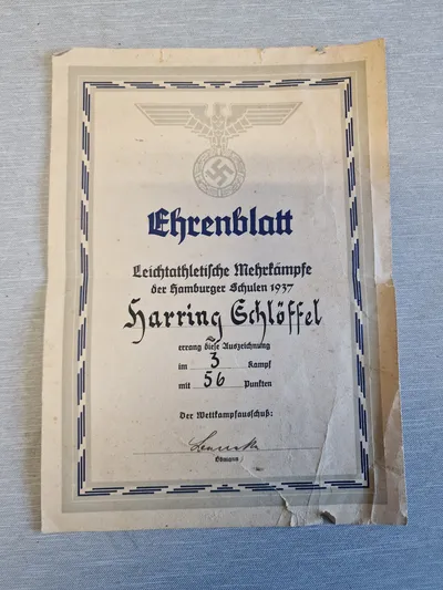 Originalt tysk Ehrenblatt