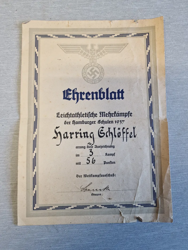 Originalt tysk Ehrenblatt