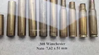 Display Ammunitionsarsenalet Trækstadier for 308. Winchester Nato 
7,62 x 51 mm samt løspatron. 32 x 20 Cm