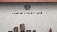 Display Ammunitionsarsenalet Trækstadier for 308. Winchester Nato 
7,62 x 51 mm samt løspatron. 32 x 20 Cm