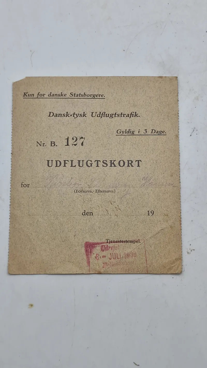 Udflugtskort fra dansk tysk udflugtstrafik, udstedt 1939. Original