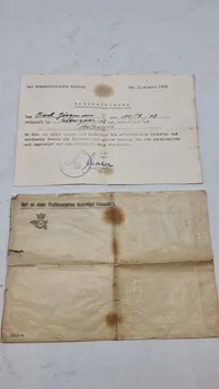 Bescheinigung (attest) udstedt den 31. august 1943 i Kolding under den tyske besættelse af Danmark. Original