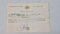 Bescheinigung (attest) udstedt den 31. august 1943 i Kolding under den tyske besættelse af Danmark. Original