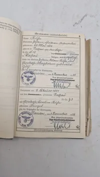 Tysk Ahnenpaß fra en Revierförster (distriktsskovfoged) i byen Nassau, ww2. Original