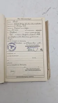 Tysk Ahnenpaß fra en Revierförster (distriktsskovfoged) i byen Nassau, ww2. Original