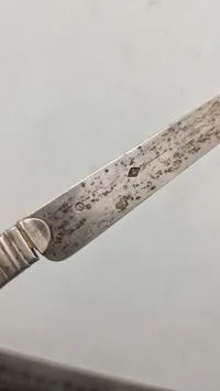 Fransk druekniv med blad af sterlingsølv. Godt stemplet. Skjold på skaft sidder løst
