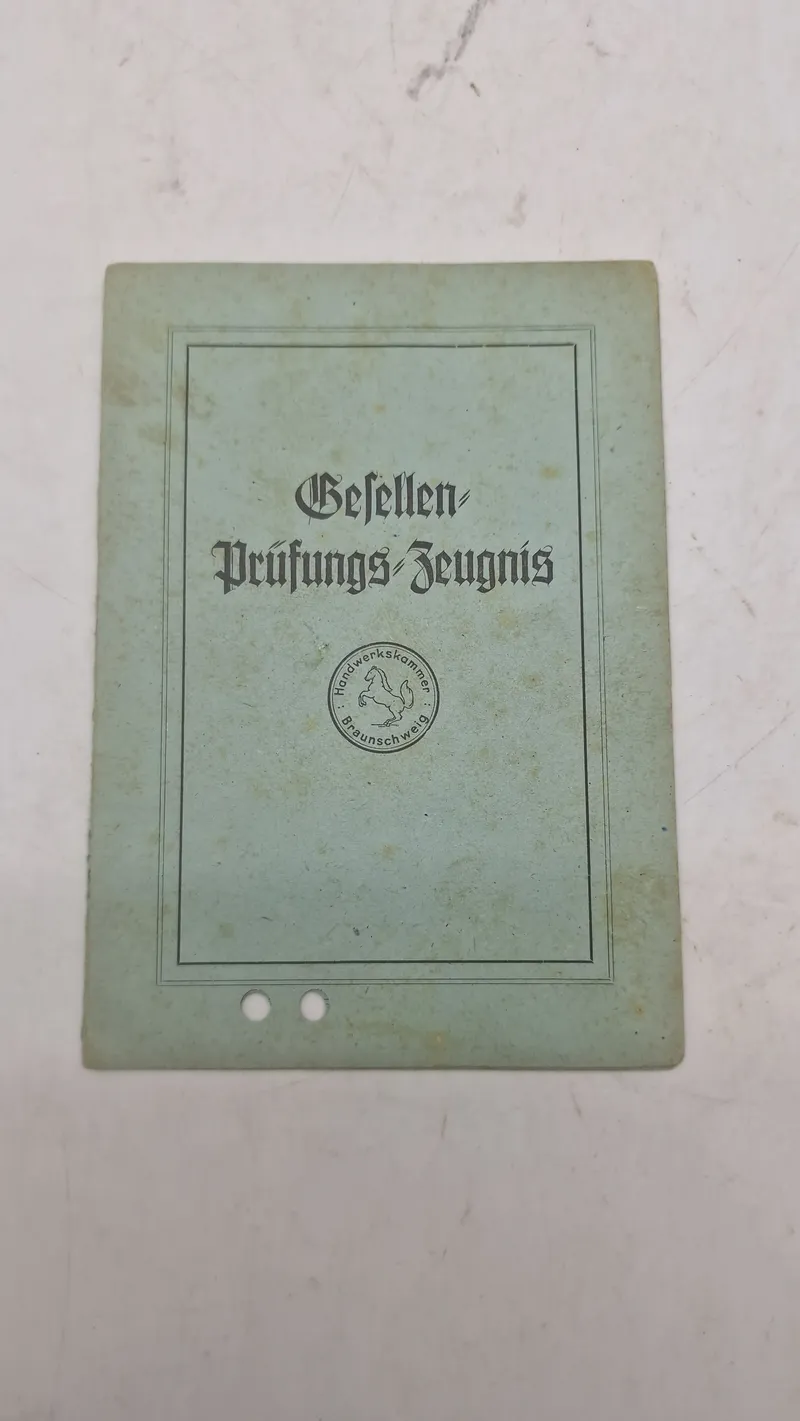 Tysk Gesellenprüfungszeugnis (tysk svendebrev) fra Handwerkskammer Braunschweig