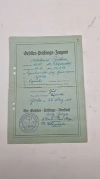 Tysk Gesellenprüfungszeugnis (tysk svendebrev) fra Handwerkskammer Braunschweig