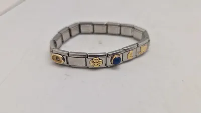 Nomination composable armbånd lavet af rustfrit stål med 18K guld- og zirconia-detaljer