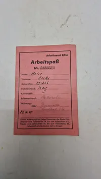 Tysk arbejds Pas, ww2. Original