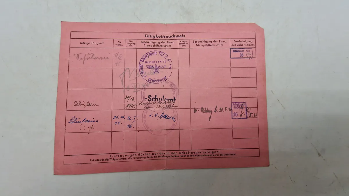 Tysk arbejds Pas, ww2. Original