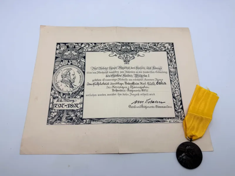 Kaiser Wilhelm-erindringsmedalje, også kendt som Zentenarmedaille. Original