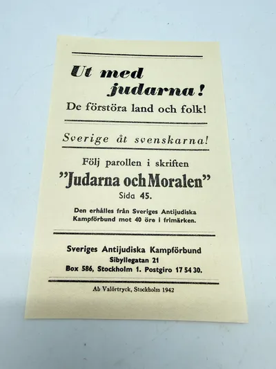 Svensk Nazistisk løbeseddel WW2, ekstremt sjælden