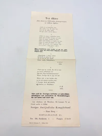 Svensk Nazistisk løbeseddel WW2, ekstremt sjælden