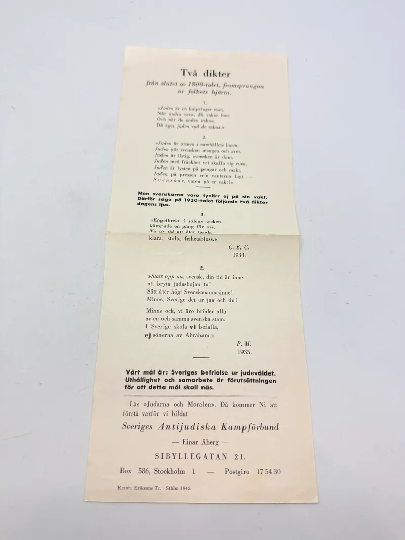 Svensk Nazistisk løbeseddel WW2, ekstremt sjælden