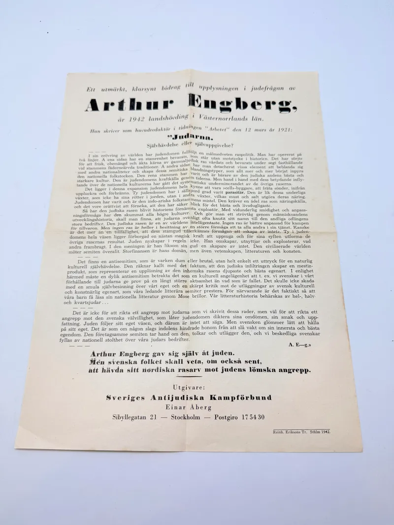 Svensk Nazistisk løbeseddel WW2, ekstremt sjælden