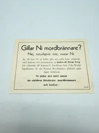 Svensk Nazistisk løbeseddel WW2, ekstremt sjælden