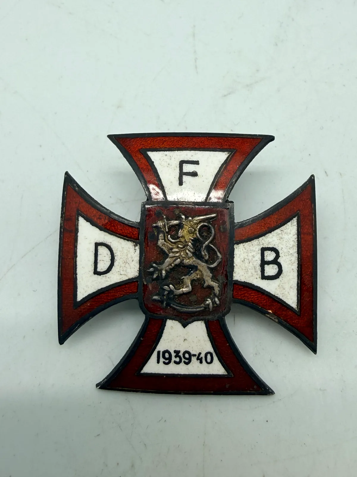 Lommemærke Den Danske Finlands Bataljon 1939/40 Sølv, sjældent originalt stykke