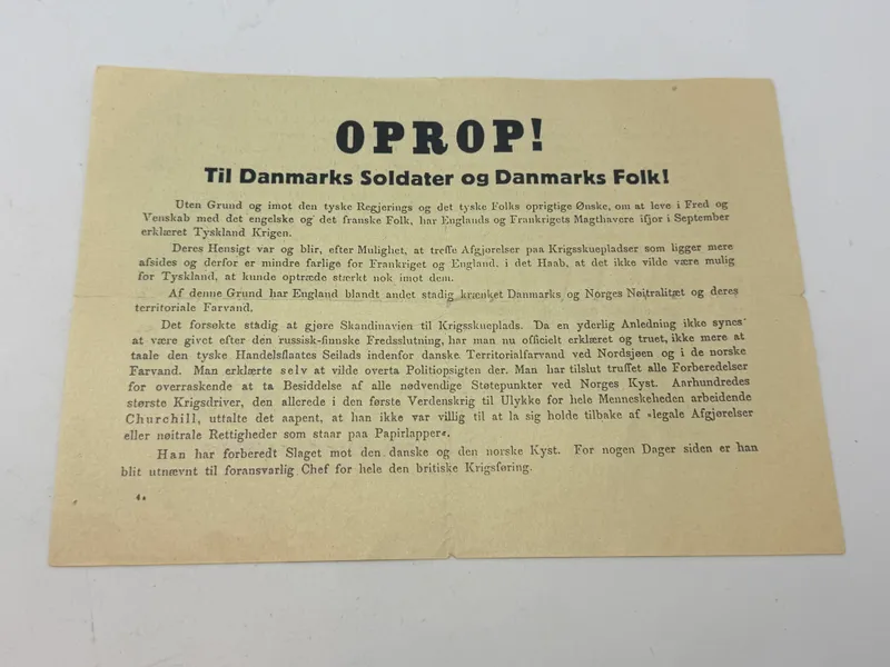 Oprop nedkastet over Danmark den 9 april 1940, original